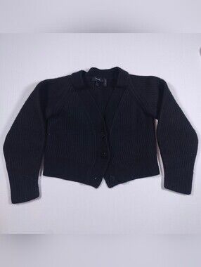 Theory Women's Black V-Neck Thick Wool  Cropped Cardigan Sweater Size P